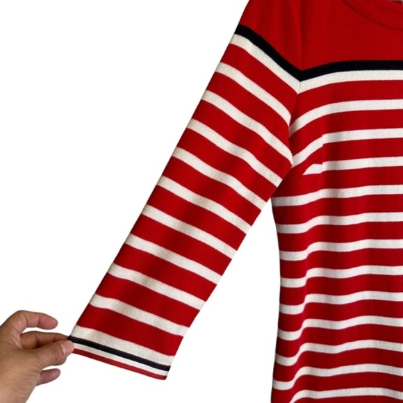 TALBOTS Colorblock Stripe Sweater Dress in Red Boat Neckline 3/4 Sleeve Size Mp - Picture 8 of 14